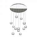 Sospensione Contemporanea Rubik Metallo Cromo Diffusore Cristallo 12 Luci G9 1126_S12