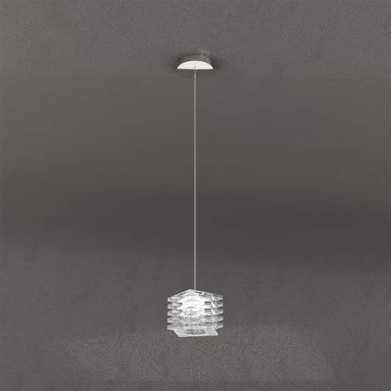 Sospensione Contemporanea Rubik Metallo Cromo Diffusore Cristallo 1 Luce G9 1126_S1
