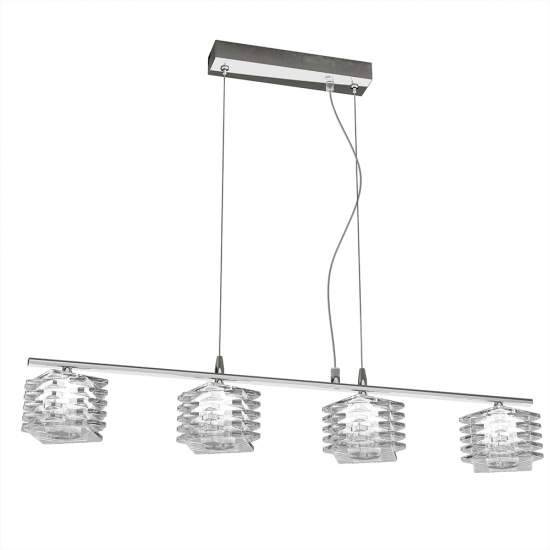 Sospensione Contemporanea Rubik Metallo Cromo Diffusore Cristallo 4 Luci G9 1126_S4