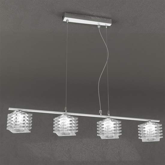 Sospensione Contemporanea Rubik Metallo Cromo Diffusore Cristallo 4 Luci G9 1126_S4