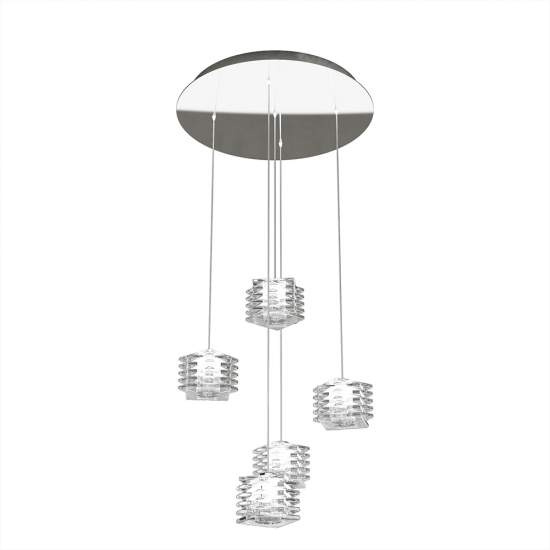 Sospensione Contemporanea Rubik Metallo Cromo Diffusore Cristallo 5 Luci G9 1126_S5