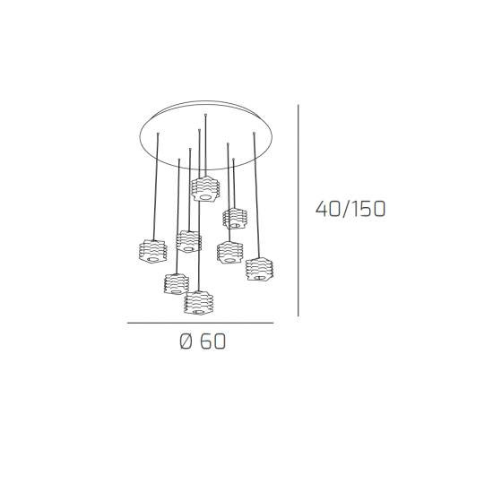 Sospensione Contemporanea Rubik Metallo Cromo Diffusore Cristallo 8 Luci G9 1126_S8