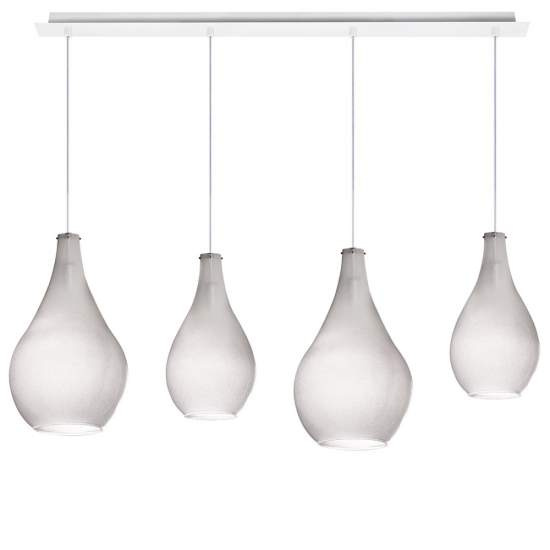 Sospensione Contemporanea Drop Metallo Bianco Vetro Grigio 4 Luci E14 1134BI_S4RPM-GR