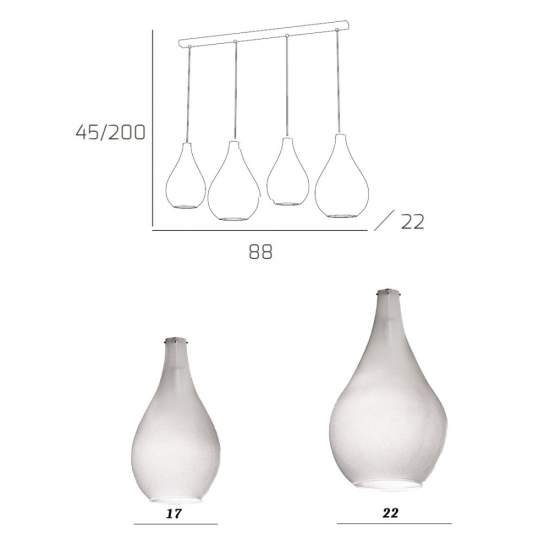 Sospensione Contemporanea Drop Metallo Bianco Vetro Grigio 4 Luci E14 1134BI_S4RPM-GR
