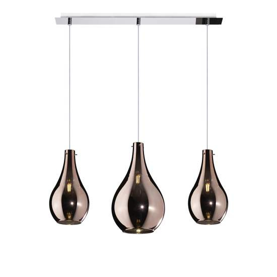 Sospensione Contemporanea Drop Metallo Cromo Vetro Rame 3 Luci E14 1134CR_S3RPM-RA