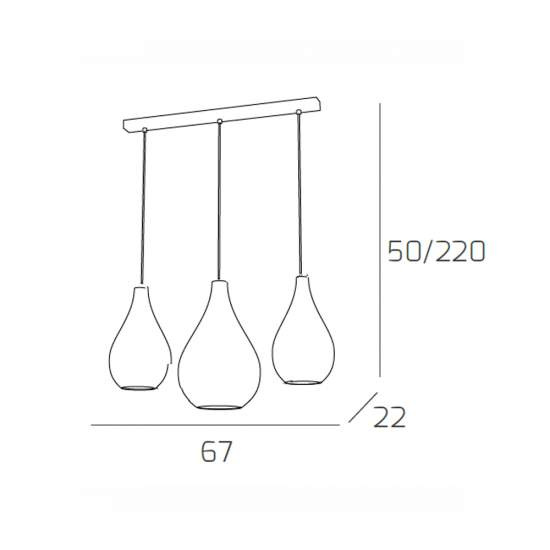 Sospensione Contemporanea Drop Metallo Cromo Vetro Rame 3 Luci E14 1134CR_S3RPM-RA
