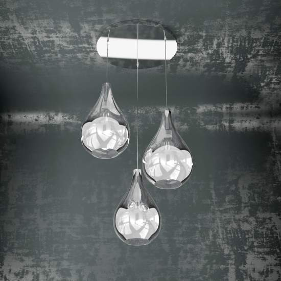 Sospensione Contemporanea Drop Metallo E Vetro Cromo 3 Luci E14 1134CR_S3TM-CR