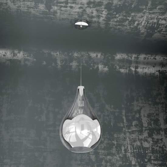 Sospensione Contemporanea Drop Metallo E Vetro Cromo 1 Luce E14 D.26Cm 1134CR_SG-CR