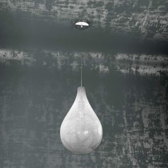 Sospensione Contemporanea Drop Metallo Cromo Vetro Grigio 1 Luce E14 D.26Cm 1134CR_SG-GR