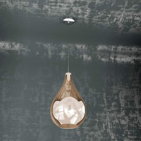 Sospensione Contemporanea Drop Metallo Cromo Vetro Rame 1 Luce E14 D.26Cm 1134CR_SG-RA