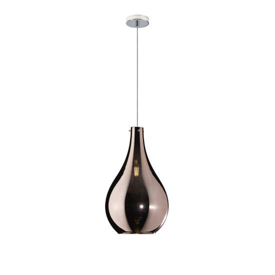 Sospensione Contemporanea Drop Metallo Cromo Vetro Rame 1 Luce E14 D.22Cm 1134CR_SM-RA
