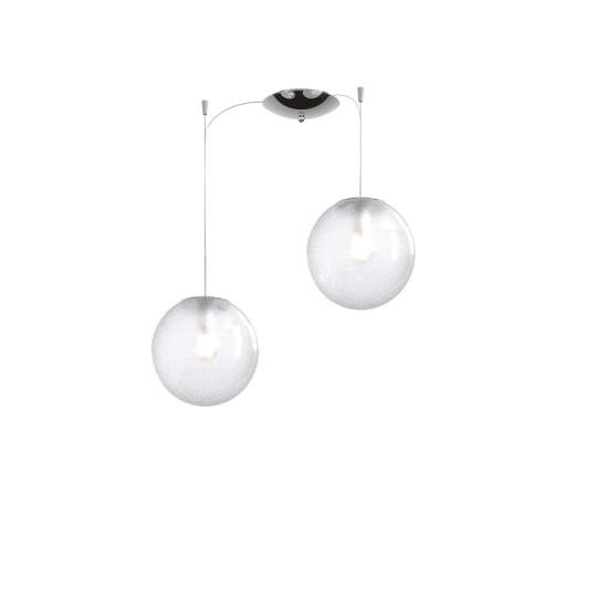 Sospensione Contemporanea Glitter Metallo Cromo Vetro Soffiato Trasp 2 Luci E14 1135_S2-20