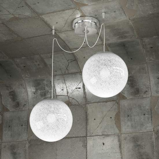 Sospensione Contemporanea Glitter Metallo Cromo Vetro Soffiato Trasp 2 Luci E14 1135_S2-20