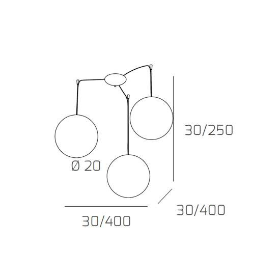 Sospensione Contemporanea Glitter Metallo Cromo Vetro Soffiato Trasp 3 Luci E14 1135_S3-20