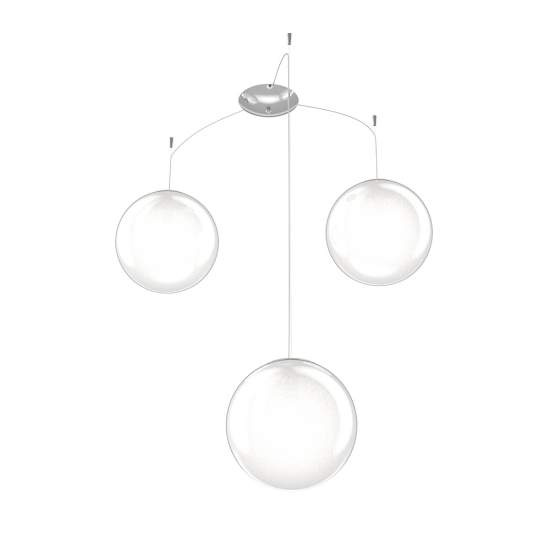Sospensione Contemp Glitter Metallo Cromo Vetro Soffiato Trasp 3 Luci E27 25Cm 1135_S3-25
