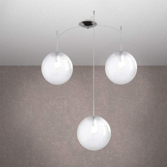 Sospensione Contemp Glitter Metallo Cromo Vetro Soffiato Trasp 3 Luci E27 25Cm 1135_S3-25