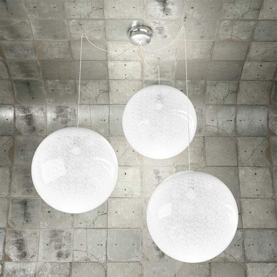 Sospensione Contemp Glitter Metallo Cromo Vetro Soffiato Trasp 3 Luci E27 40Cm 1135_S3-40