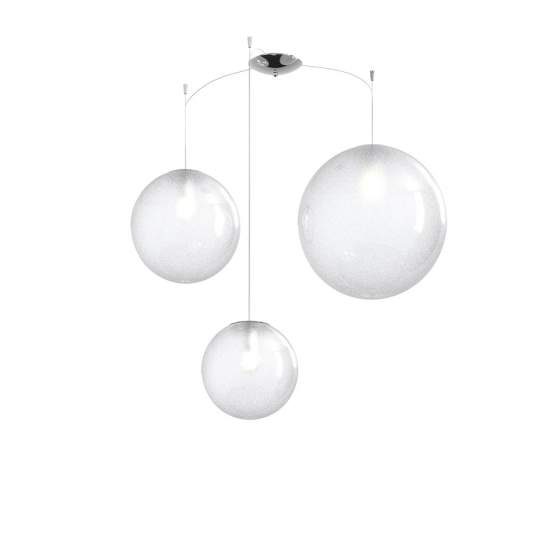 Sospensione Contemp Glitter Metallo Cromo Vetro Soffiato Trasp 3 Luci E27 Mix 1135_S3-MIX