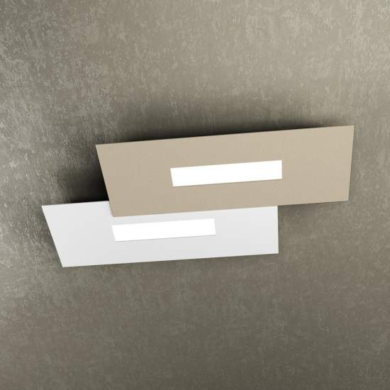 Plafoniera Moderna Rett. 2 Moduli Wally Metallo Bianco E Sabbia 2 Luci 2G11 52Cm 1138_M1-BS