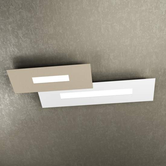 Plafoniera Moderna Rett. 2 Moduli Wally Metallo Bianco E Sabbia 2 Luci 2G11 71Cm 1138_M2-BS