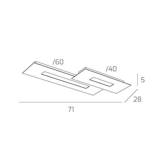 Plafoniera Moderna Rett. 2 Moduli Wally Metallo Sabbia 2 Luci 2G11 71Cm 1138_M2-SA