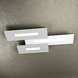 Plafoniera Moderna Rett. 3 Moduli Wally Metallo Bianco E Grigio 3 Luci 2G11 80Cm
