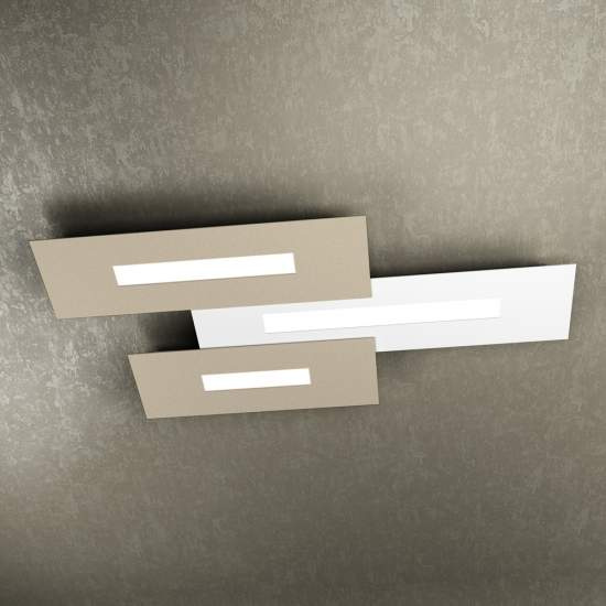 Plafoniera Moderna Rett. 3 Moduli Wally Metallo Bianco E Sabbia 3 Luci 2G11 80Cm 1138_M3-BS
