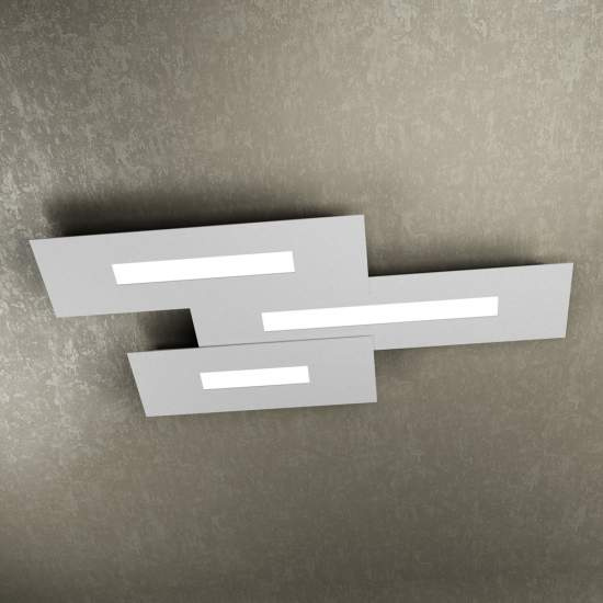 Plafoniera Moderna Rett. 3 Moduli Wally Metallo Grigio 3 Luci 2G11 80Cm 1138_M3-GR