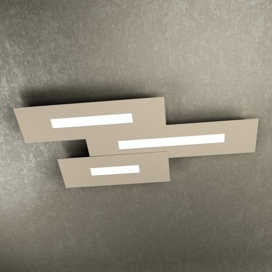 Plafoniera Moderna Rett. 3 Moduli Wally Metallo Sabbia 3 Luci 2G11 80Cm 1138_M3-SA
