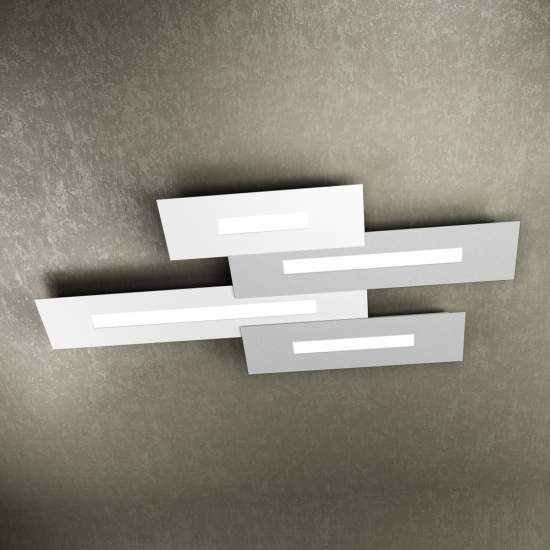 Plafoniera Moderna Rett. 3 Moduli Wally Metallo Bianco Grigio 4 Luci 2G11 102Cm 1138_M4-BG