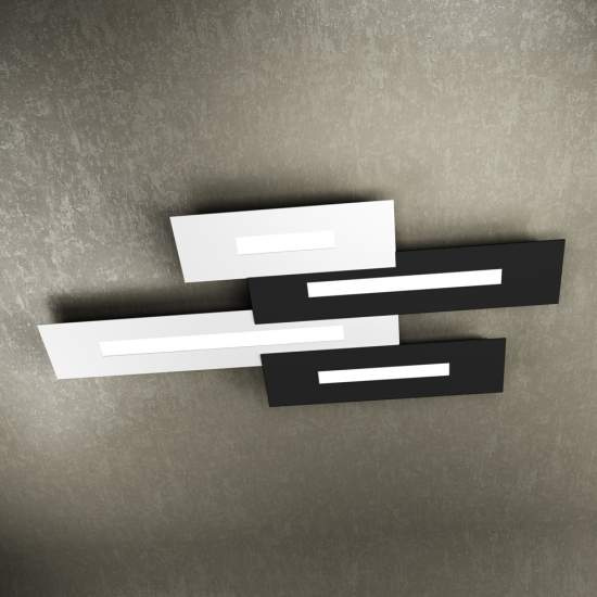 Plafoniera Moderna Rett. 3 Moduli Wally Metallo Bianco E Nero 4 Luci 2G11 102Cm 1138_M4-BN