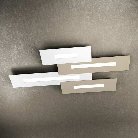 Plafoniera Moderna Rett. 3 Moduli Wally Metallo Bianco Sabbia 4 Luci 2G11 102Cm 1138_M4-BS