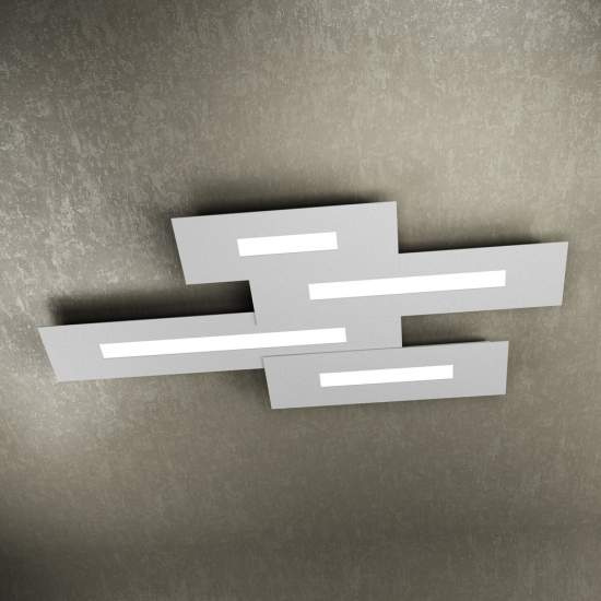Plafoniera Moderna Rett. 3 Moduli Wally Metallo Grigio 4 Luci 2G11 102Cm 1138_M4-GR