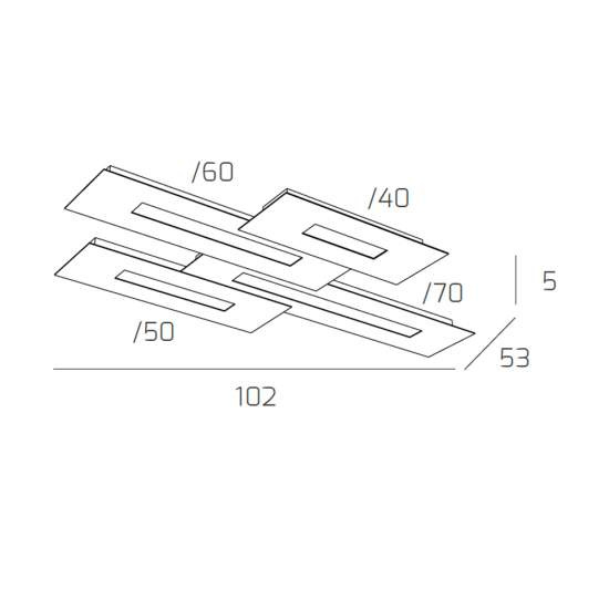 Plafoniera Moderna Rett. 3 Moduli Wally Metallo Sabbia 4 Luci 2G11 102Cm 1138_M4-SA