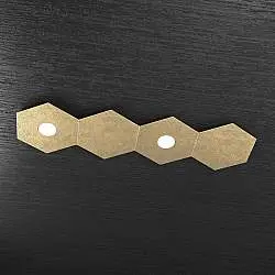 Plafoniera Moderna 4 Moduli Hexagon Metallo Foglia Oro 2 Luci Led 12X2W