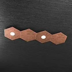 Plafoniera Moderna 4 Moduli Hexagon Metallo Foglia Rame 2 Luci Led 12X2W