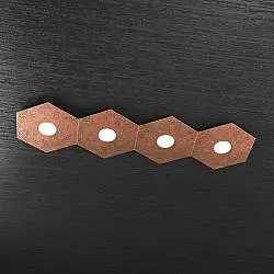 Plafoniera Moderna Hexagon Metallo Foglia Rame 4 Luci Led 12X4W