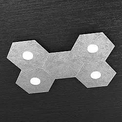 Plafoniera Moderna 5 Moduli Hexagon Metallo Foglia Argento 4 Luci Led 12X4W