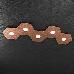 Plafoniera Moderna Hexagon Metallo Foglia Rame 5 Luci Led 12X5W