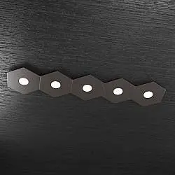 Plafoniera Moderna Hexagon Metallo Marrone 5 Luci Led 12X5W