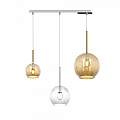 Sospensione Contemp. Rett. Future Metallo Cromo Vetro Trasp. E Ambra 3 Luci E27 1155CR_S3RMIX-TA