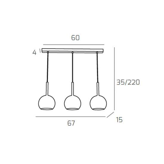 Sospensione Contemporanea Rosone Rett. Future Metallo E Vetro Cromo 3 Luci E27 1155CR_S3RP-CR
