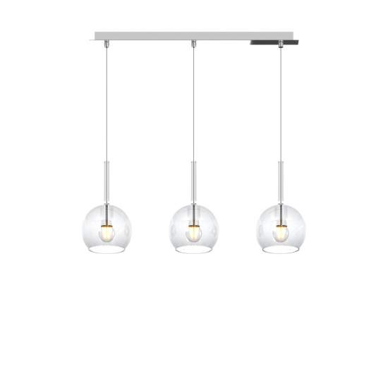 Sospensione Contemporanea Rosone Rett. Future Met. Cromo Vetro Trasp. 3 Luci E27 1155CR_S3RP-TR