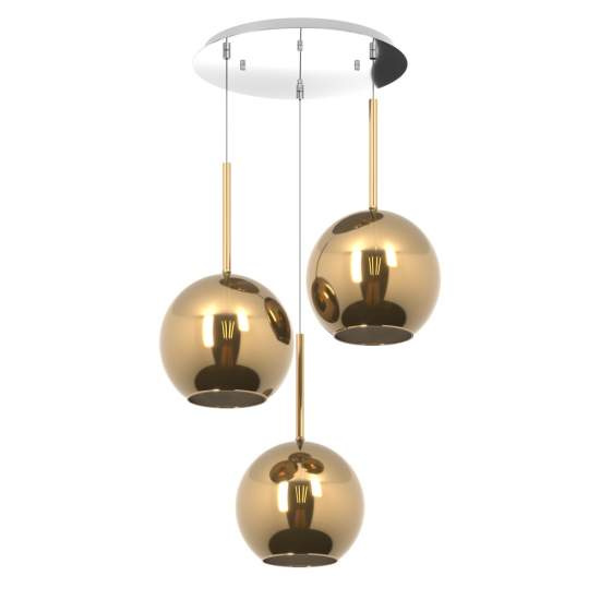 Sospensione Contemp. Rosone Tondo Future Met. Cromo Vetro Oro 3 Luci E27 D52Cm 1155CR_S3TG-OR