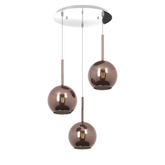 Sospensione Contemp. Rosone Tondo Future Met. Cromo Vetro Rame 3 Luci E27 D47Cm 1155CR_S3TM-RA