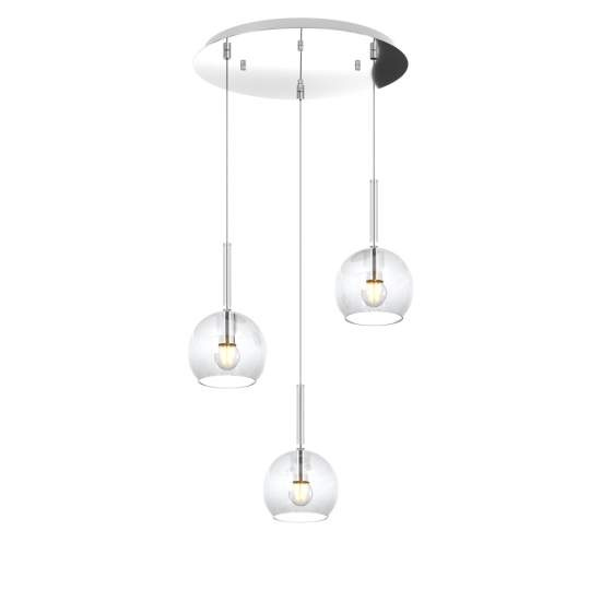 Sospensione Contemp. Rosone Tondo Future Met. Cromo Vetro Trasp. 3 Luci E27 42Cm 1155CR_S3TP-TR