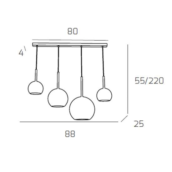Sospensione Contemp. Rett. Future Metallo Cromo Vetro Trasparente 4 Luci E27 1155CR_S4RMIX-TR