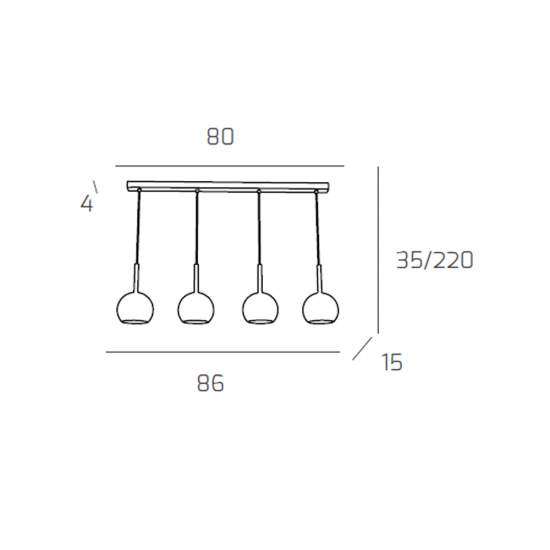 Sospensione Contemp. Rosone Rett. Future Metallo Cromo Vetro Cromo 4 Luci E27 1155CR_S4RP-CR