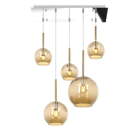 Sospensione Contemp. Rett. Future Metallo Cromo Vetro Ambra 5 Luci E27 1155CR_S5RMIX-AM