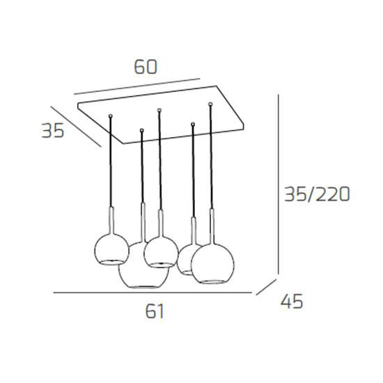 Sospensione Contemp. Rett. Future Metallo Cromo Vetro Ambra 5 Luci E27 1155CR_S5RMIX-AM